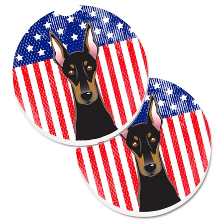 Carolines Treasures American Flag and Doberman Set of 2 Cup Holder Car Coaster BB2175CARC